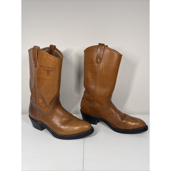 Mason Western Brown Leather Cowboy Work Boots Size 8.5‎ D Vibram
